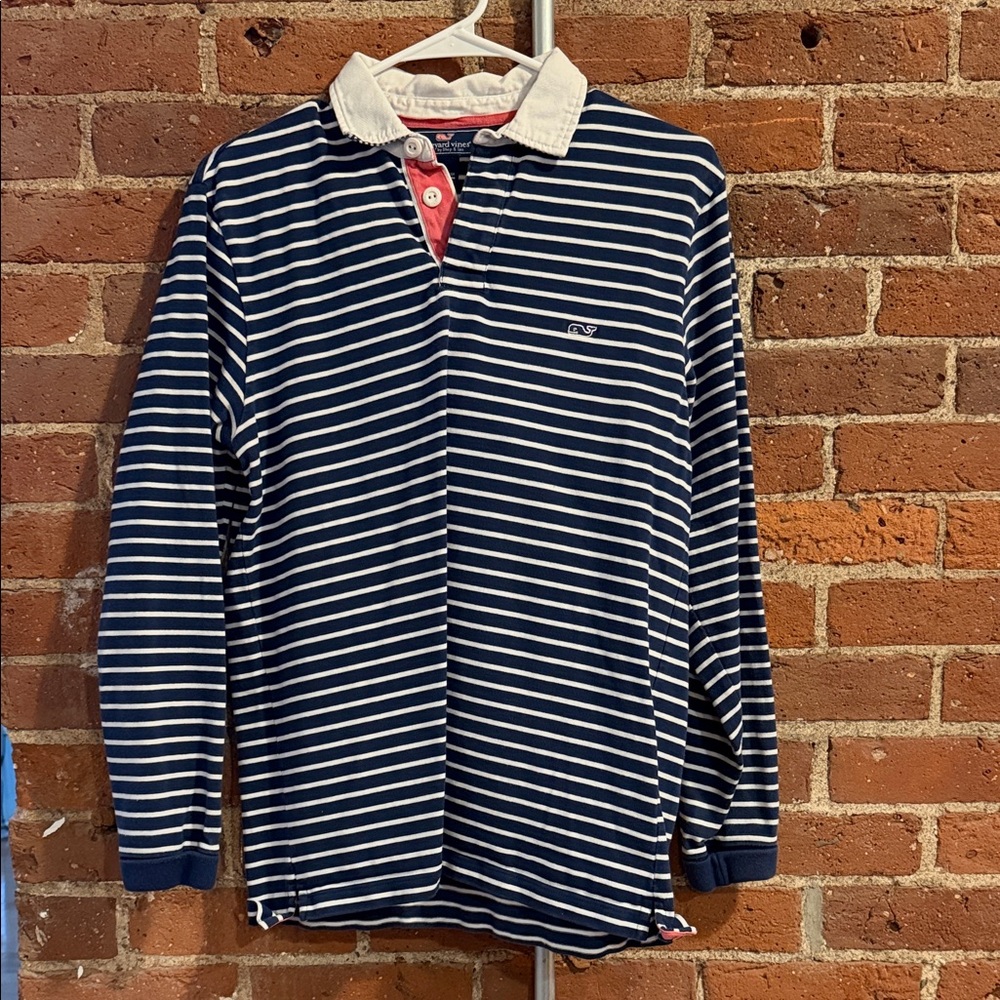 Vineyard Vines Navy and White Striped Button Down Shirt